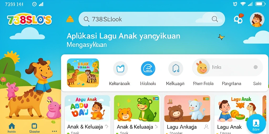Antarmuka aplikasi 738SLOTS yang ceria dan menarik untuk anak-anak.