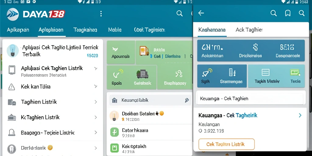 Screenshot aplikasi DAYA138 menampilkan fitur cek tagihan listrik yang intuitif.