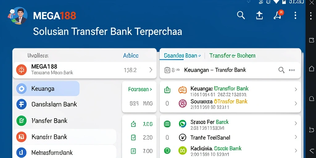 Antarmuka aplikasi MEGA188 untuk Transfer Bank yang intuitif dan modern.