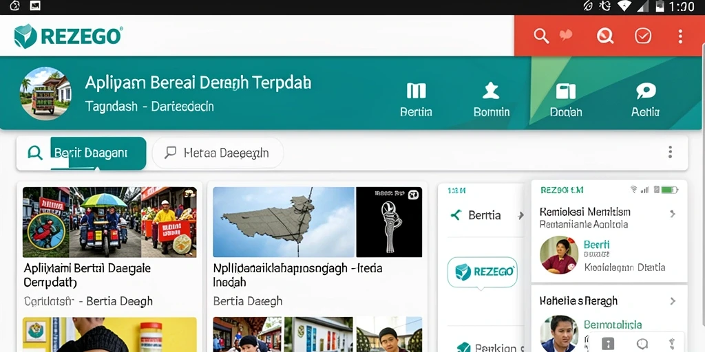 Tampilan antarmuka aplikasi REZEGO dengan berita daerah terkini.